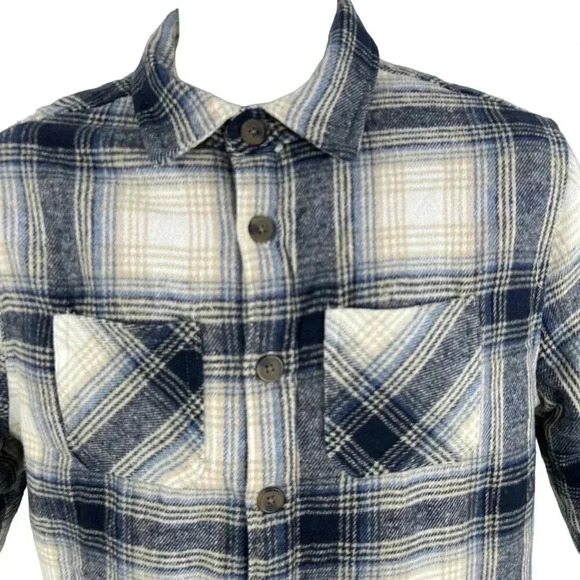 Brooklyn Cloth Mens S Heavy Flannel Sherpa Lined Shacket Windowpane Plaid Jacket - Picture 3 of 16